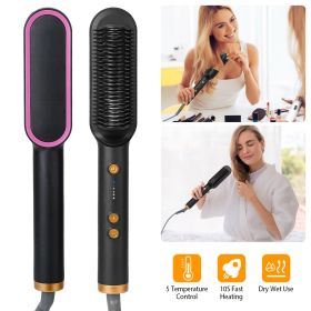 Electric Hair Straightener Brush Straightening Curler Brush Hot Comb 5 Temperature Adjustment 10S Fast Heating