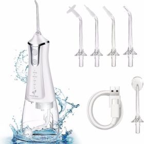 Water Flosser for Teeth Cleaning, Cordless Water Flosser with Adjustable Level Pressure, 300ML Detachable Water Tank, 5 Water Jet Replacements, IPX6 W