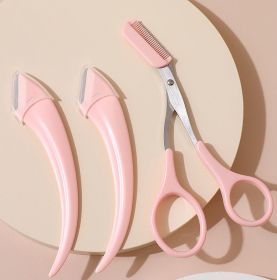 Eyebrow Trimming Knife With Comb Curved Moon Small Beauty Supplies Gadgets (Option: Pink-2Eyebrow knife 1cutting comb)